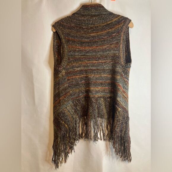 Est 1946 Brown Multicolor Knit Open Front Fringe Sweater Vest Women's Size Small - Picture 7 of 10